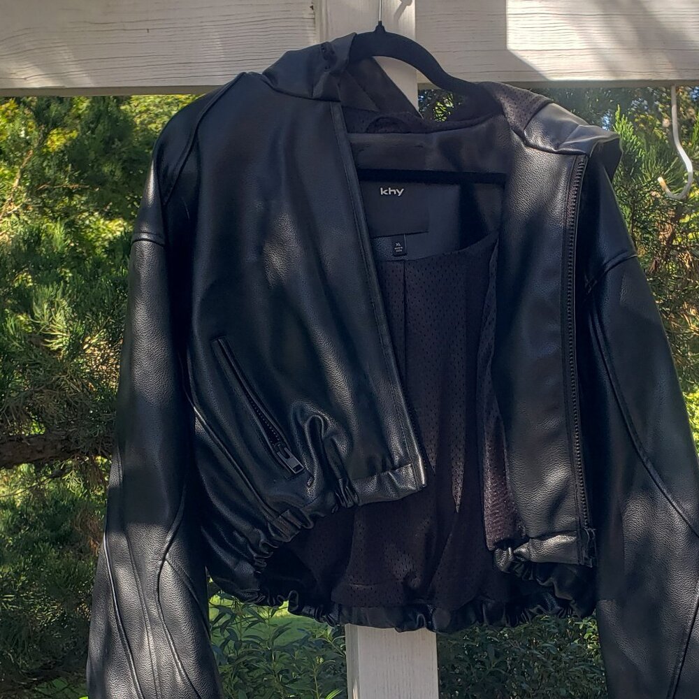 Faux Leather Cropped Hooded Jacket
